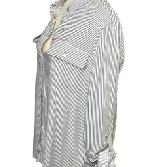 Jane & Delancey Set 2 Blouses White Black Stripes Boyfriend Fit Bundle Top Sz M - Picture 4 of 16
